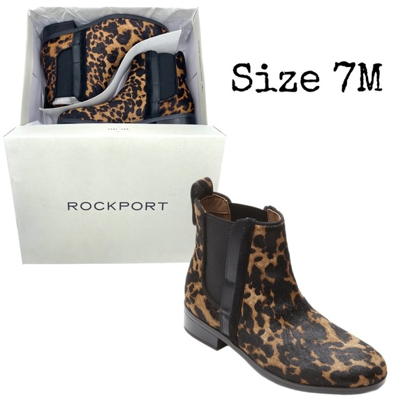 Women S Rockport Larkyn Chelsea Boot Leopard Hair Size 7M NIB - Picture 1 of 17